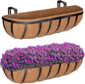 ZeeDix 24 Inch Railing Planter Box, 2 Pack Metal Window Boxes with Coco Liners for Railing, Hanging Flower Boxes for Deck Porch Balcony & Fence Outdoor Indoor Lawn