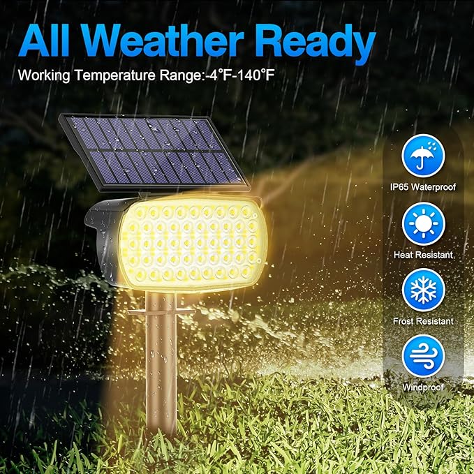 108 LED Solar Spot Lights Outdoor, Solar Lights Outdoor IP65 Waterproof, 3 Modes Solar Landscape Spotlights, Large Solar Powered Panel Lights for Garden Yard Pathway(Warm White/6 Pack)