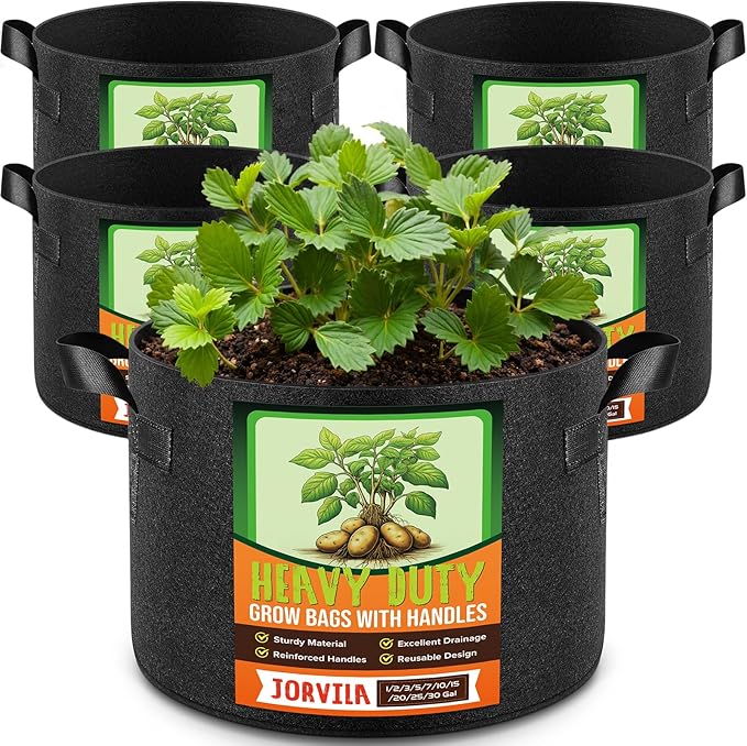 5 Pack 3 Gallon Grow Bags, Thickened Nonwoven Fabric Planter Pots with Handles, Heavy Duty 300G Garden Pots for Tomato, Potato and Vegetable