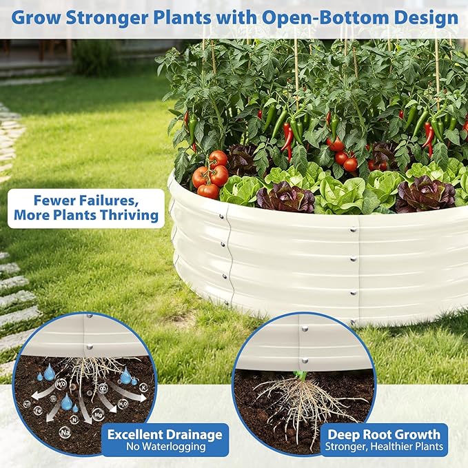 Round Galvanized Raised Garden Bed, 3x3x1FT Heavy Duty Modular Metal Planter Box, Easy DIY Assembly, Above Ground Gardening Bed for Vegetables, Flowers & Herbs