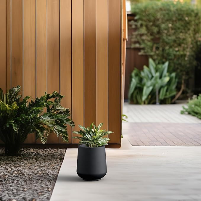Kante 8.2" Dia Round Concrete Planter, Outdoor Indoor Large Plant Pots Containers with Drainage Hole and Rubber Plug for Home Garden Patio, Black