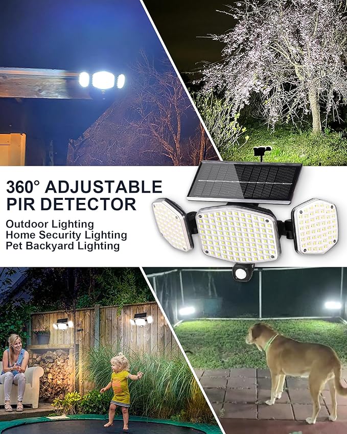 Solar Motion Sensor Outdoor Lights with Stakes, In-Ground or Wall Mount, 270° Wide Angle Illumination, 208 LED Solar Powered Security Flood Lights, IP65 Waterproof, 2 Pack