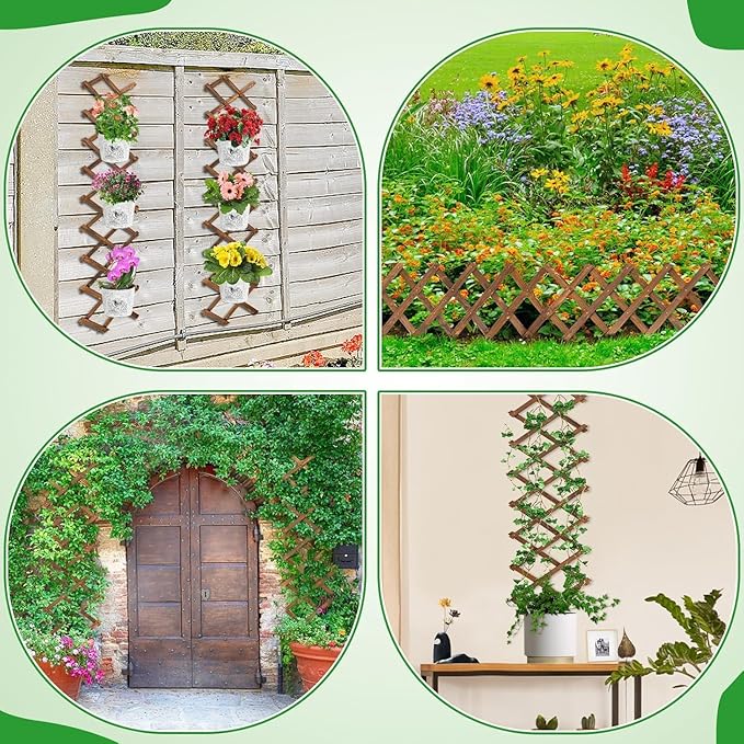 Pack of 4 Extra Thick Wooden Wall Trellis - Expandable Wall Planter Lattice Panels for Climbing Plants, Hanging Vertical Plant Support Fence Frame Outdoor Indoor for Balcony Patio Garden Room