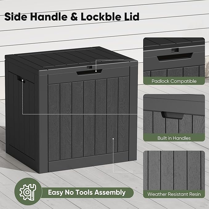 NEWBULIG 31 Gallon Outdoor Storage Box, Waterproof Deck Box with Lockable Lid, Patio Furniture Bench & Side Table, Easy Assembly, for Garden, Pool, Patio & Backyard Organization, Black