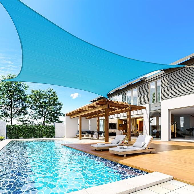 Quictent 12x16ft 185G HDPE Rectangle Sun Shade Sail Canopy 98% UV Block Outdoor Patio Garden with Hardware Kit (Turquoise)