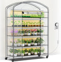 Abimars 5-Tier Greenhouse with Grow Light, Shelf Height Adjustable Metal Plant Shelf with PVC Cover and Wheels, Includes 5-Pack 2900K Full Spectrum Plant Lights, 21x60x80inch