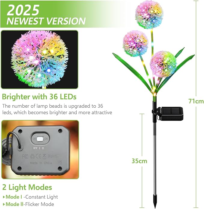 Solar Lights Outdoor Garden Decor: 2 Pack Upgraded Solar Dandelion Garden Light Decorative Landscape Lighting - Waterproof Outside Color Gift for Mothers Day Decoration for Yard Lawn Patio