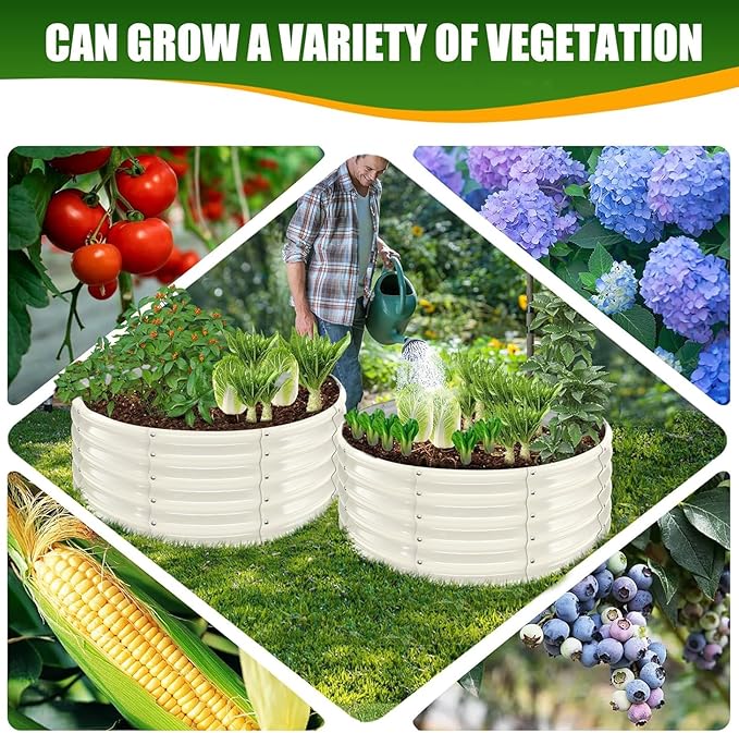17" Tall Elevated Round Metal Rised Garden Bed- 3.3'x3.3' in Size and 0.8MM Thick Durable Planter Box for Vegetables Flowers Succulent at Patio/Garden Outdoor (White, 3.3FT Diameter)