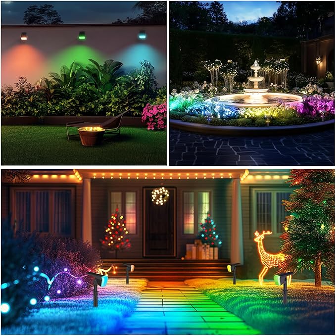 Linkind RGB Solar Spot Lights Outdoor Waterproof IP67, 60 LED 10 Lighting Modes Color Changing Landscape Lighting for Garden Yard Pathway Decorations (4 Pack, Multicolor)