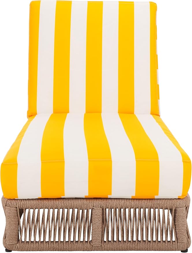 SAFAVIEH Outdoor Collection Gillian Heather Tan & Yellow Stripe Chaise Lounge Chair (Fully Assembled)