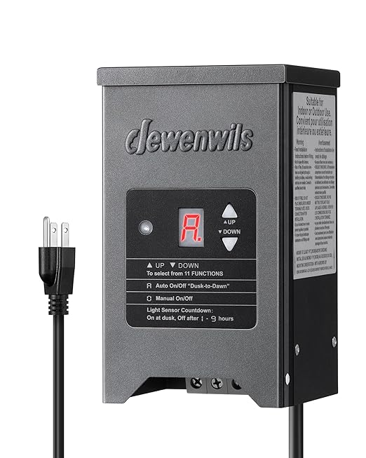 DEWENWILS 200W Weatherproof Low Voltage Landscape Lighting Transformer, 120V to 12/15V AC, Metal Low Voltage Landscape Transformer with Photocell & Timer, Multi Zone Landscape Lighting Transformer