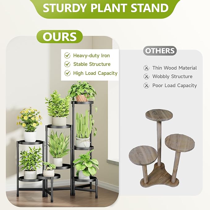 8 Tier Plant Stand Indoor, Tiered Plant Stand Outdoor for Multiple Plants, Corner Plant Shelf for Patio Balcony Porch Garden Living Room House, Black