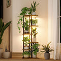 Bamworld Plant Shelf with Grow Light for Indoor Plants Corner 6 Tier Metal Plant Stand Wood Flower Stand for Home Living Room Decor Patio Decor