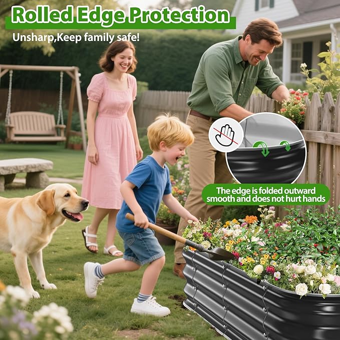 Galvanized Raised Garden Bed for Gardening, 4x4x1ft Large Square Metal Planter Boxes Outdoor for Vegetable,Flower,Herb,Modular Above Ground Growing Container,Black, Easy Assembly