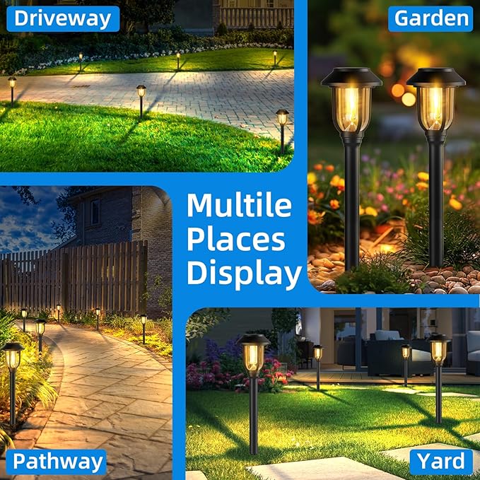 12 Pack Solar Pathway Lights Outdoor, Dusk to Dawn Solar Lights Outdoor Waterproof,Solar Garden Lights Solar Powered, Landscape Lighting for Yard Walkway Driveway Path Warm White