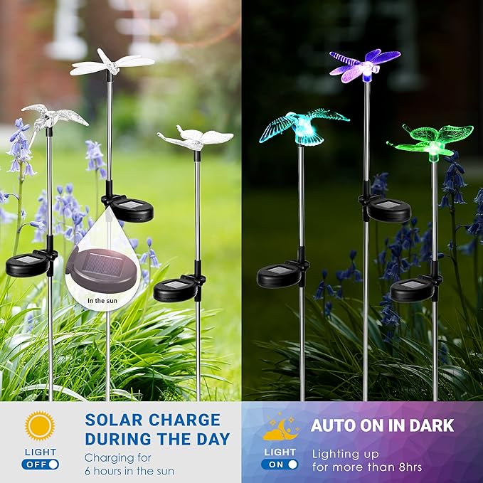 SOLPEX Solar Garden Lights, 6 Pack Solar Butterfly Lights Outdoor Decorations, Multi-Color Changing LED Light Stakes, Yard for Garden, Patio & Lawn, Bird