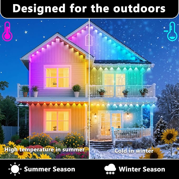 200FT Permanent Outdoor RGB Lights, IP67 Waterproof Smart Eave Lighting, with App/Remote Control Eaves Light, DIY LED Scenes Modes for House Roof Decor,Christmas,Party