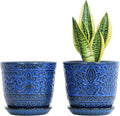 Gepege 6 Inch Ceramic Planter, Blue Plant Pot with Drainage Holes and Saucers for Indoor Plants, Birthday for Women Mom