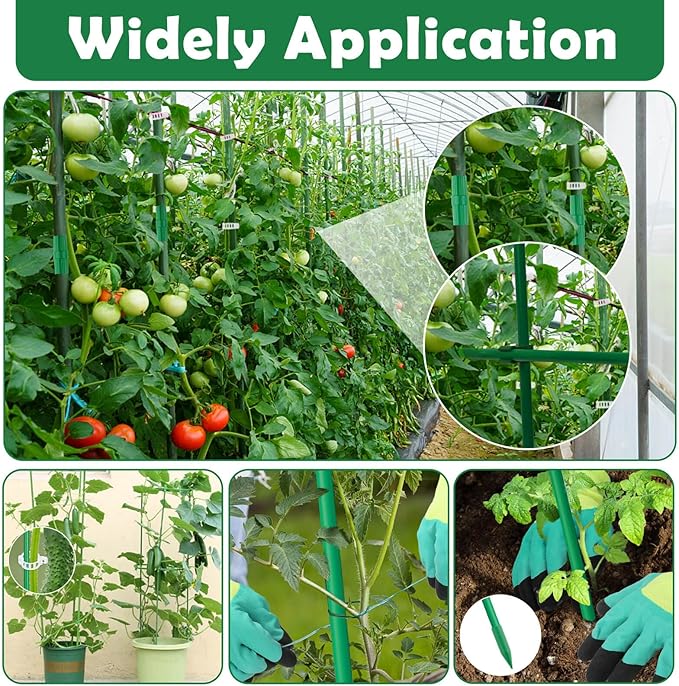 Cludoo 232PCS Garden Stakes Set with 70 Sets Fiberglass Plant Stakes Sticks Supports and Accessories, DIY 4ft 5ft 6ft 7ft Tomato Stakes for Tomato,Vegetables, Pepper, Fences Indoor Outdoor Plants