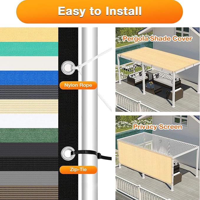 Artpuch Outdoor Pergola Shade Cover 8' X 14' Sun Shade Cloth with Grommets, 90% UV Protection Canopy Patio Privacy Screen (Customized Available) GN107, Wheat