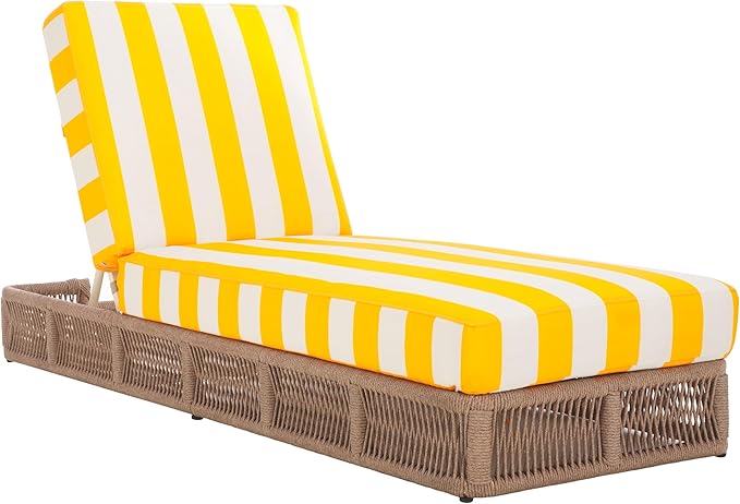 SAFAVIEH Outdoor Collection Gillian Heather Tan & Yellow Stripe Chaise Lounge Chair (Fully Assembled)