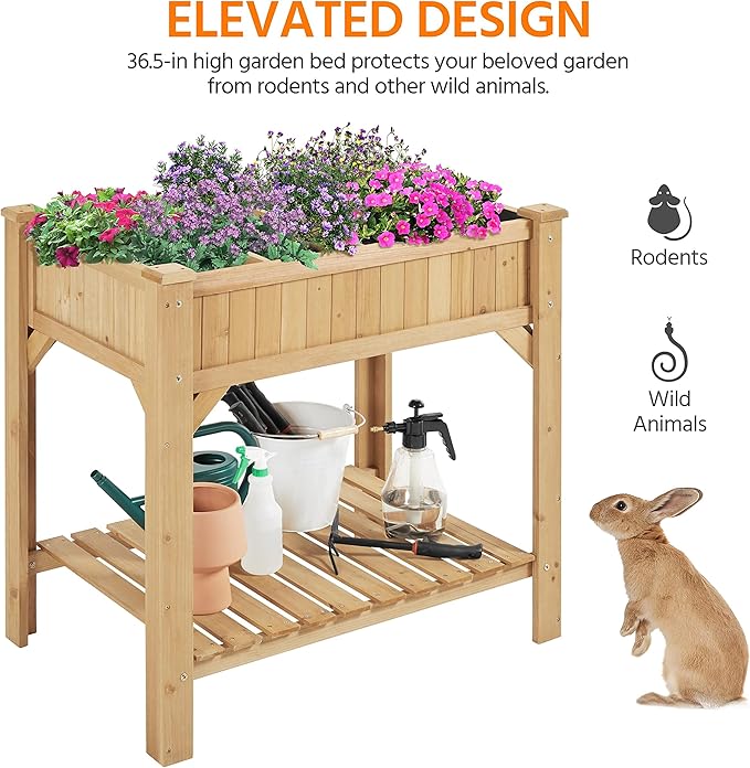Yaheetech 36x25x37 Inch Raised Garden Bed 8 Pocket Herbs Outdoor Horticulture Garden Planter Vegetable Standing Planters Boxes with Grow Grid