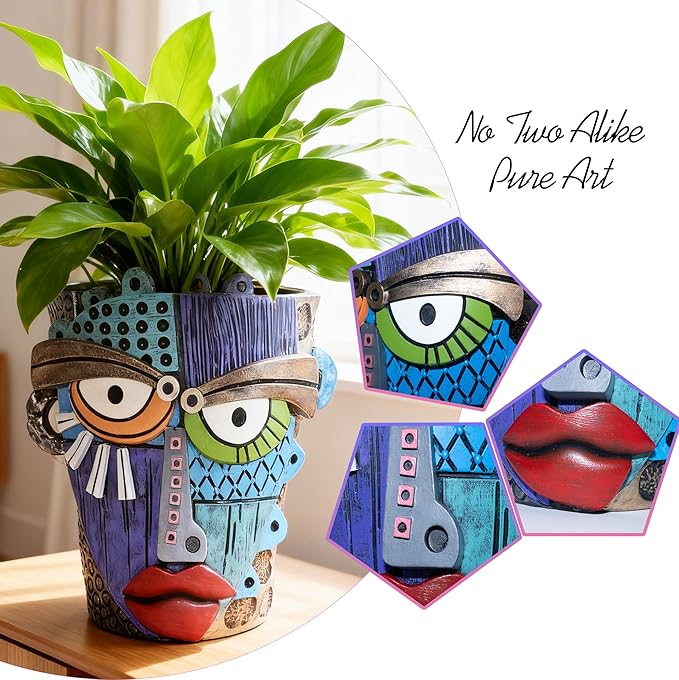 Abstract Face Planter Pots for Plants,Hand-Painted Colorful Flower Pots with Drainage,Indoor Outdoor Garden Decor Gift(Eclectic,Large)