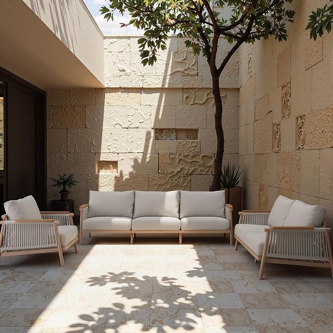 Acanva Modern All-Weather Aluminum Outdoor Patio Sofa with Thick Cushions, Olefin Fabric Sunroom Backyard Furniture, Couch Light Khaki