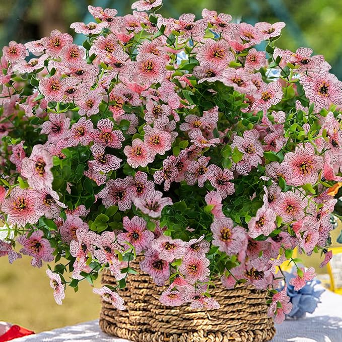 Artificial Flowers for Outdoor, UV Resistant Fake Silk Flowers, Realistic Faux Plants for Outside Indoor Porch Patio Window Box Planter Home Decor (20, Pink)