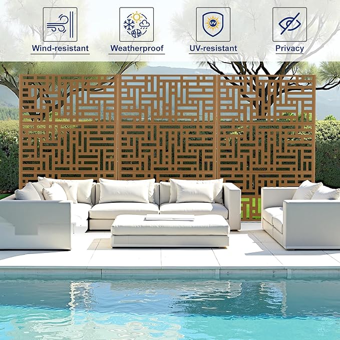 Outdoor Privacy Screen,72" H×47" W Metal Privacy Screen, Freestanding Privacy Fence Panels for Patio