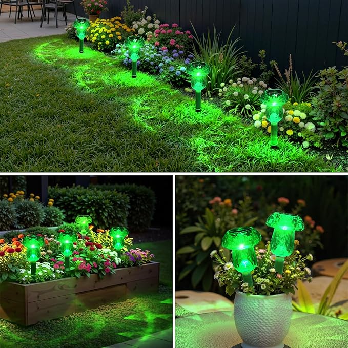 Mancra 8 Pack Solar Garden Lights Outdoor, Green LED Mushroom Solar Pathway Lights Waterproof Dusk to Dawn Solar Lights for Yard Walkway Garden Decor