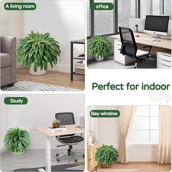 128 Leaves Fake Ferns, Large Artificial Boston Fern, Faux Fern Plants for Home, Office, Garden Indoor Outdoor Decoration(49 inch,1pack)