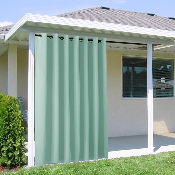 NICETOWN Outdoor Curtain for Patio Waterproof Extra Wide 100 in, Sun Blocking Vertical Blinds Thermal Insulated Stainless Grommet for Front Porch/Gazebo/Pergola, Aqua Blue, 1 Piece, 84 in L