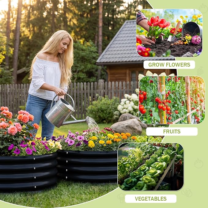 AHEONLAR 3 Pack 2x2x1 ft Round Galvanized Raised Garden Bed Kit Round Metal Flower Box Large Planter Raised Beds Outdoor Garden for Planting,Fruit,Herb Black