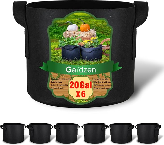 Gardzen 6-Pack 20 Gallon Grow Bags, Aeration Fabric Pots with Handles, Heavy Duty Cloth Pots for Plants
