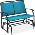 Best Choice Products 2-Person Outdoor Patio Swing Glider Steel Bench Loveseat Rocker for Deck, Porch w/Textilene Fabric, Steel Frame - Peacock Blue/Black