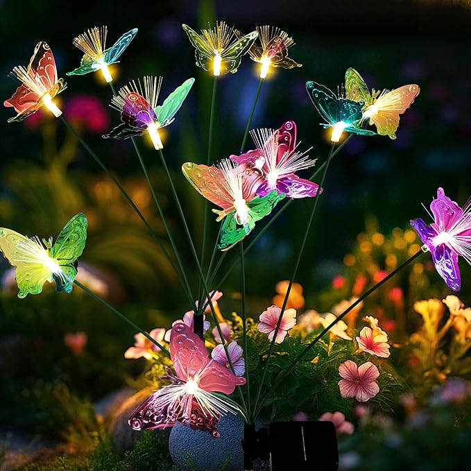 Solar Garden Lights,Swaying Butterfly Lights Outdoor Decorative,2pack Warm White LED Solar Lights for Outside Yard,Lawn,Patio,Pathway Decoration Gardening Gifts