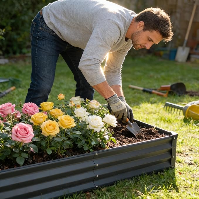 GARDMAX 8x4x1FT Galvanized Raised Garden Bed Kit, Metal Planter Boxes Outdoor with Easy Assembly, Large Garden Bed for Vegetables, Fruits, Flower, Herbs Rectangle Dark Gray