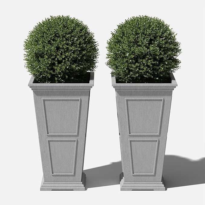Veradek Fairmont Tall Plastic Planter - Large Outdoor Planter for Front Porch | Crack Resistant All-Weather Use | Classic Estate Design for Tall Plants, Flowers, Trees