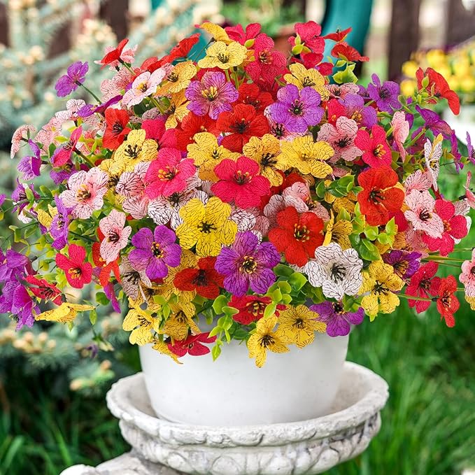 MACTING Artificial Flowers for Outdoors 12 Bundles Faux Outdoor Plants UV Resistant Fake Plastic Flowers No Fade for Planters Patio Porch Garden Home Indoor Outside Summer Decorations(Mix Color-2)
