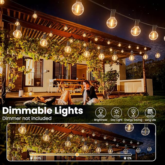 RTTY Dense-Glow Outdoor String Lights 25ft, G40 Led Patio Globe Lights with 13pcs Plastic Bulbs, Shatterproof Waterproof Connectable Hanging for Porch Cafe Bistro Backyard Gazebo Balcony Deck Party