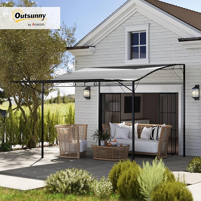 Outsunny 10' x 8' Outdoor Pergola and Patio Gazebo, Extendable Side Awning, Sun Shade Shelter for Garden, Camper, Deck, Doors and Windows, Dark Gray