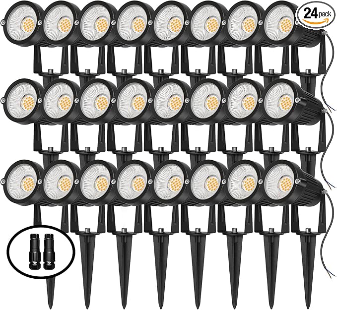 Low Voltage Landscape Lights Outdoor: 7W 700LM LED Landscape Lighting with Connectors for Tree Garden Yard Pathway | 12V 24V Warm White 2700K Spotlights | IP65 Waterproof | 24 Pack