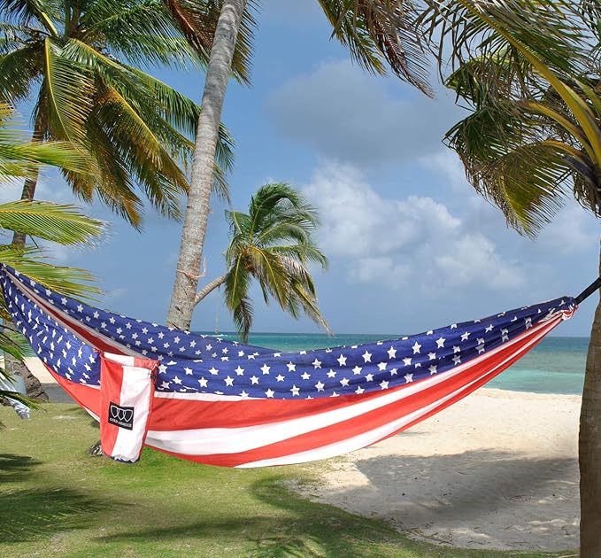 Gold Armour Camping Hammock - XL Double Hammock Portable Hammock Camping Accessories Gear for Outdoor Indoor with Tree Straps, USA Based Brand (Flag)
