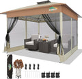 COBIZI Gazebo 13x13 Pop Up Canopy, Gazebos on Clearance - Canopy Tent with Mosquito Netting for Lawn, Garden, Backyard & Patio - Carpas para Patio- Water Resistant and UPF50+ (Khaki)