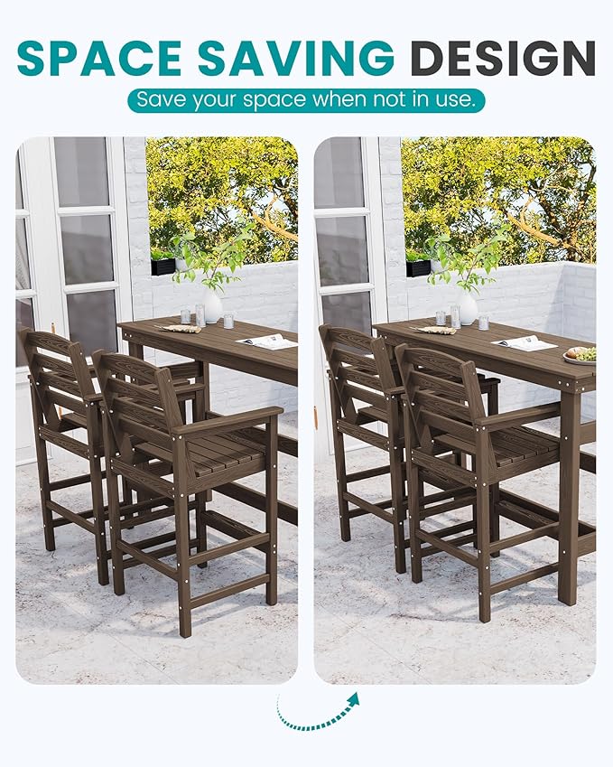 SERWALL Outdoor Bar Table and Chairs Set, Adirondack Bar Chairs Set of 2 and Bar Height Table, All Weather HDPE Patio Bar Set, Outdoor Furniture for Outside, Coffee