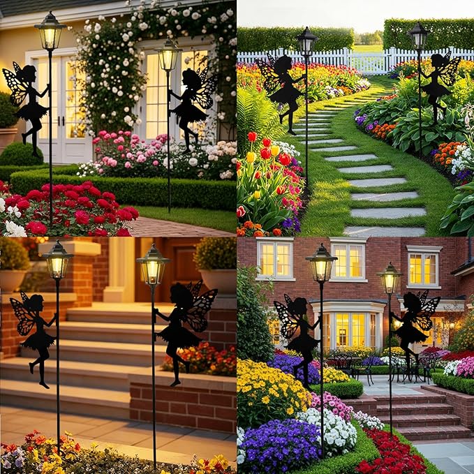 ZKLiLi Fairy Solar Garden Light,Outdoor Garden Fairy Decor Waterproof Large Hanging Lantern Lights Decorations for Patio Yard Porch Lawn Pathway Statues Outdoor Decor Gifts（Warm Light）