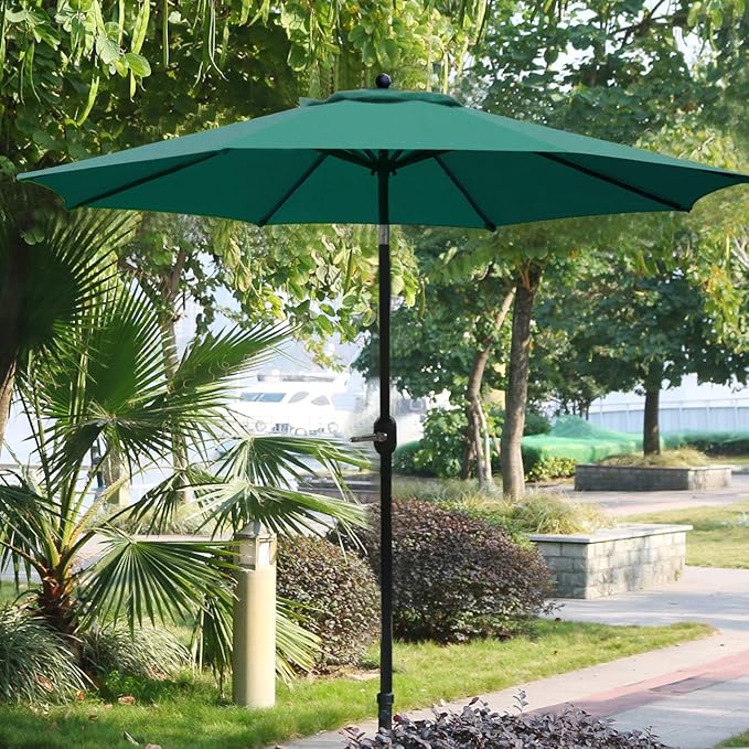 Sunnyglade 9Ft Patio Umbrella Outdoor Table Umbrella with 8 Sturdy Ribs (Dark Green)