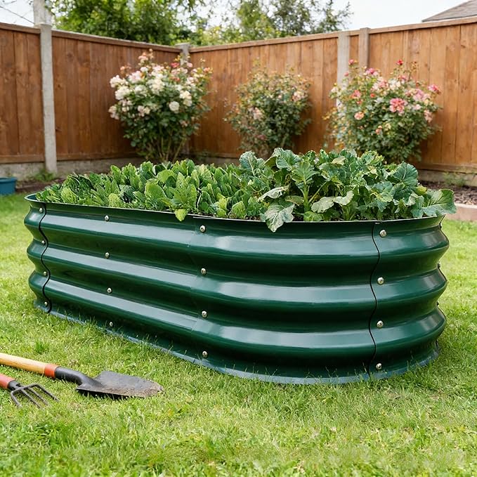 Gardmax 2 Pack Galvanized Raised Garden Bed, Lightweight Planter Boxes Outdoor with Easy Assembly, Large Garden Bed for Vegetables, Fruits, Flower Dark Green