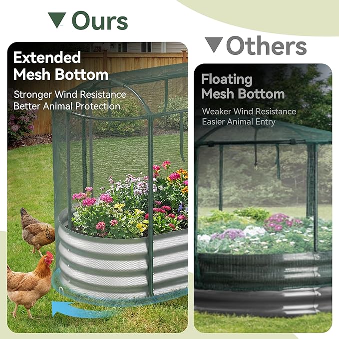 Raised Garden Bed with Sprinkler Timer and Self-Watering System, 8x3x1 ft Elevated Planter Boxes Outdoor with Mesh Cover, Oval Raised Beds for,Vegetables,Flowers, Backyard, Patio